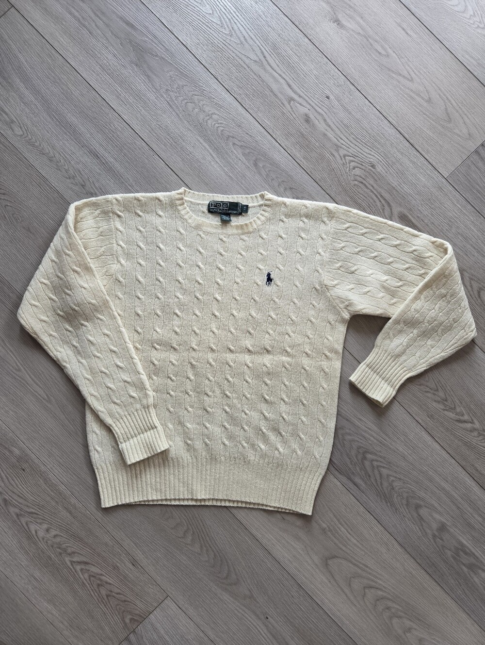 Vintage 90s Polo Ralph Lauren Lambswool Cable Knit Sweater Boys 16 Womens Sm Med